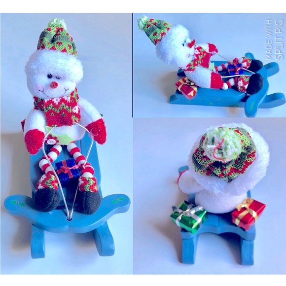 VINTAGE Wooden Sleigh Snowman Bear Christmas Theme Table Decor 9” x 6” x 7” tall - Picture 1 of 16